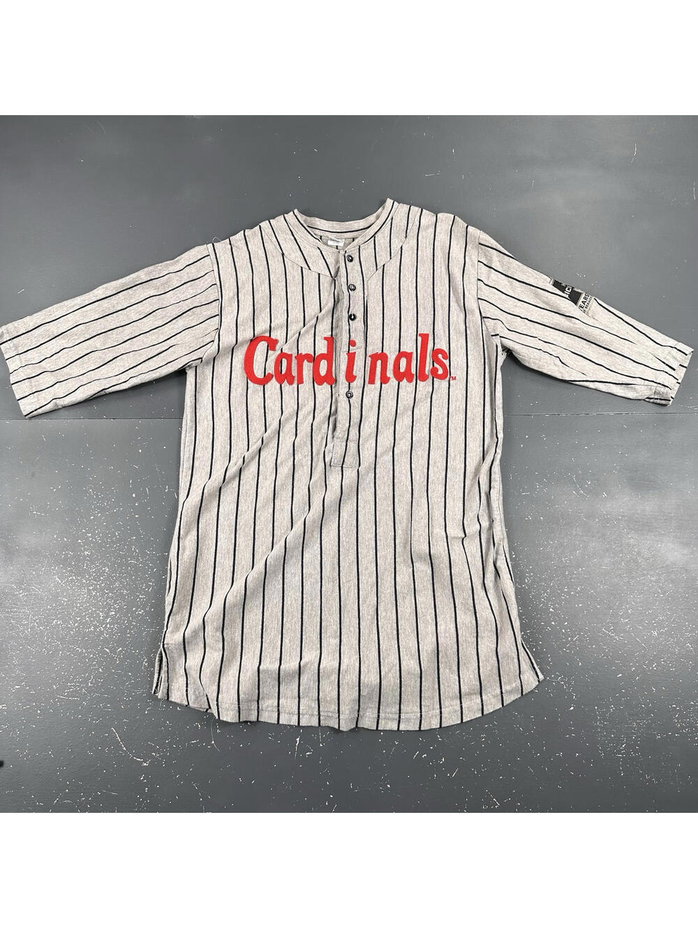 St Louis Cardinals Jersey Adult XL Gray Throwback Retro Henley Striped SGA